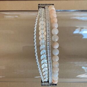 Victoria Emerson Multi-Row Beaded and Silver Bracelet Stack - Peach and Silver